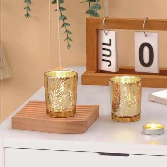 6 Gold mercury glass tea Candle Holders - Picture 3 of 8